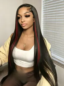 Highlights Synthetic Lace Front Wig, Straight Hair Natural Hairline, 13x4 HD Clear Lace, 28 Inches, Party Halloween Christmas