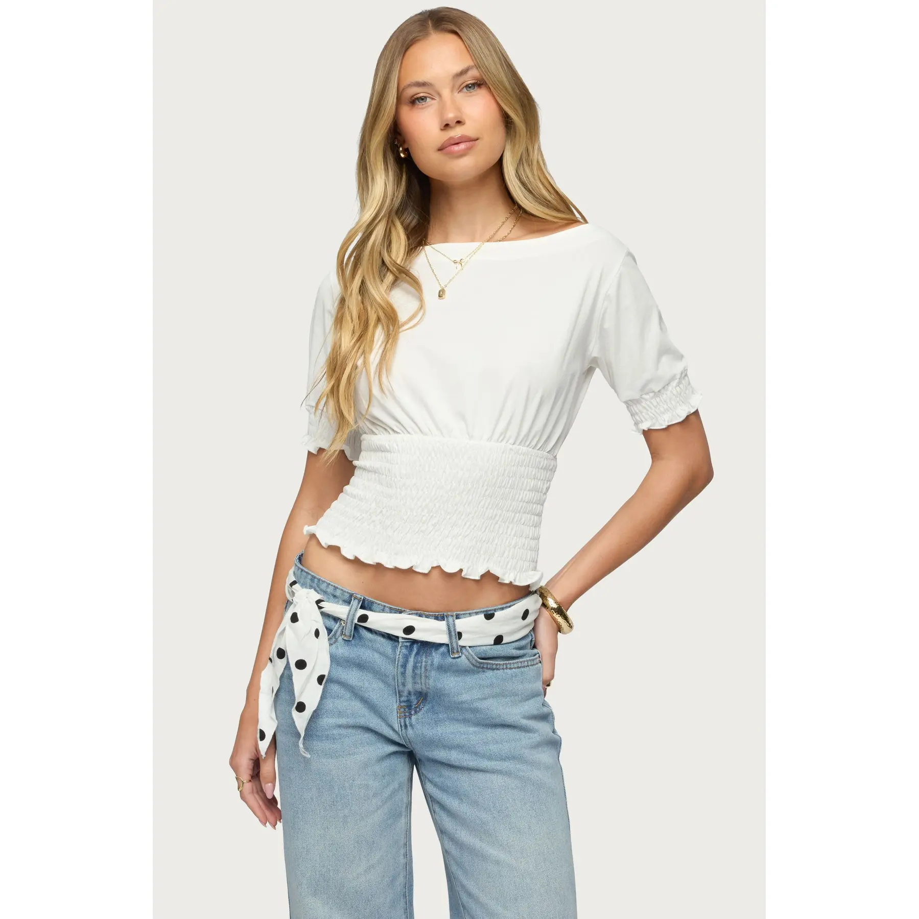 Emanuelle Smocked Boat Neck Top Emanuelle Smocked Boat Neck Top
