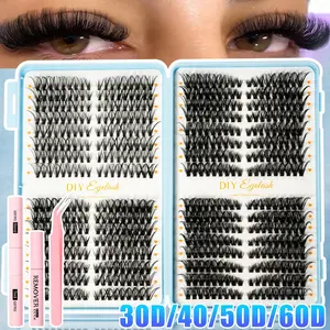 30D/40D/50D/60D Fluffy False Eyelashes, Mixed Length 8-16mm, D Curl, Non-Toxic, Includes Glue, Tweezers, Remover, DIY Lash Extension Kit