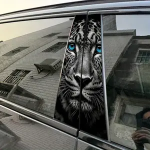 2pcs Blue-eyed Leopard Head Car Sticker B-Pillar DIY Center Pillar Film Decorative Cool Car Decoration Car Accessory