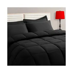 Twin Size Comforter Set - 5 Pieces, Bed in a Bag Bedding Sets with All Season Soft Quilted Warm Fluffy Reversible Comforter,Flat Sheet,Fitted Sheet,1 Pillow Shams,1 Pillowcases,Black