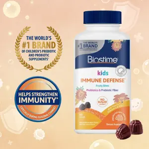 Biostime Kids Immune Support Fruity Bite Gummies | (Ages 4+) | Includes Vitamins D&C + Zinc & Probiotics | No Added Sugar | Kids Immune Defense Fruity Bites | Free from top 9 allergens | 60 Count