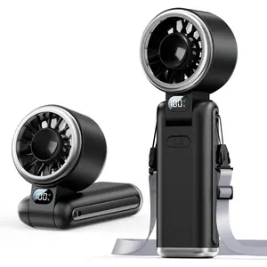 Portable Handheld Turbo Fan - Portable Fans Rechargeable, 5000mAh, 180? Adjustable, 5 Speed Wind, Digital Display Electric Personal Hand Fan Quiet, Travel Essentials, Beach Vacation (Black)