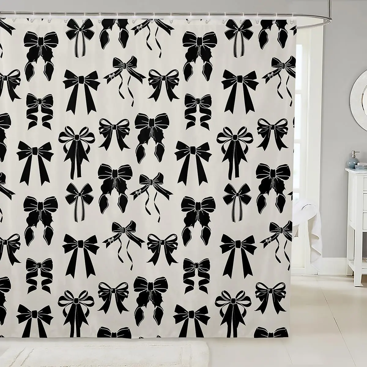 Bow Bath Curtain Black Bow Shower Curtain Decor Cute Bowknot Bathroom Shower Curtain Set Polyester Bow Bathroom Accessories