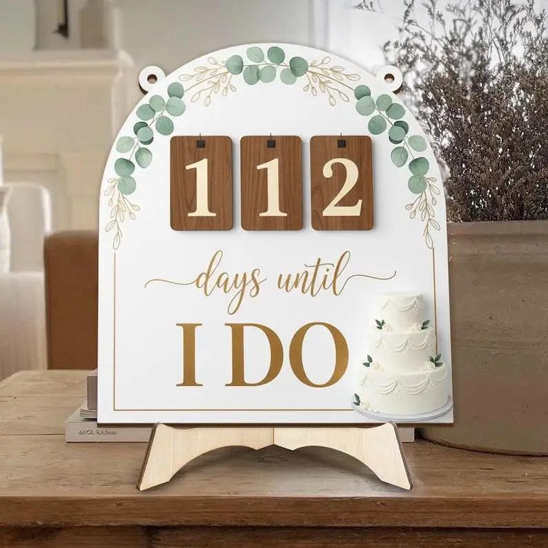 Wedding Countdown Sign, Days Until I Do Sign, Rustic Wedding Decor, Engagement Gift, Bride to Be Countdown, Personalized Wedding Sign