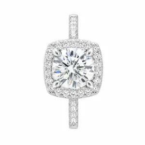 J-011WZ,Women's Luxury Cushion-Cut Moissanite Halo Ring - Stainless Steel Engagement Jewelry, Sparkling Wedding Promise Gift