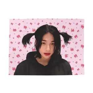 SKZ Hyunjin Pigtails Light Velvet Peach Wall Tapestry, Polyester Flag Poster, Fade-Resistant Home Decor for College Dorm Room, Indoor Outdoor Room Accessory