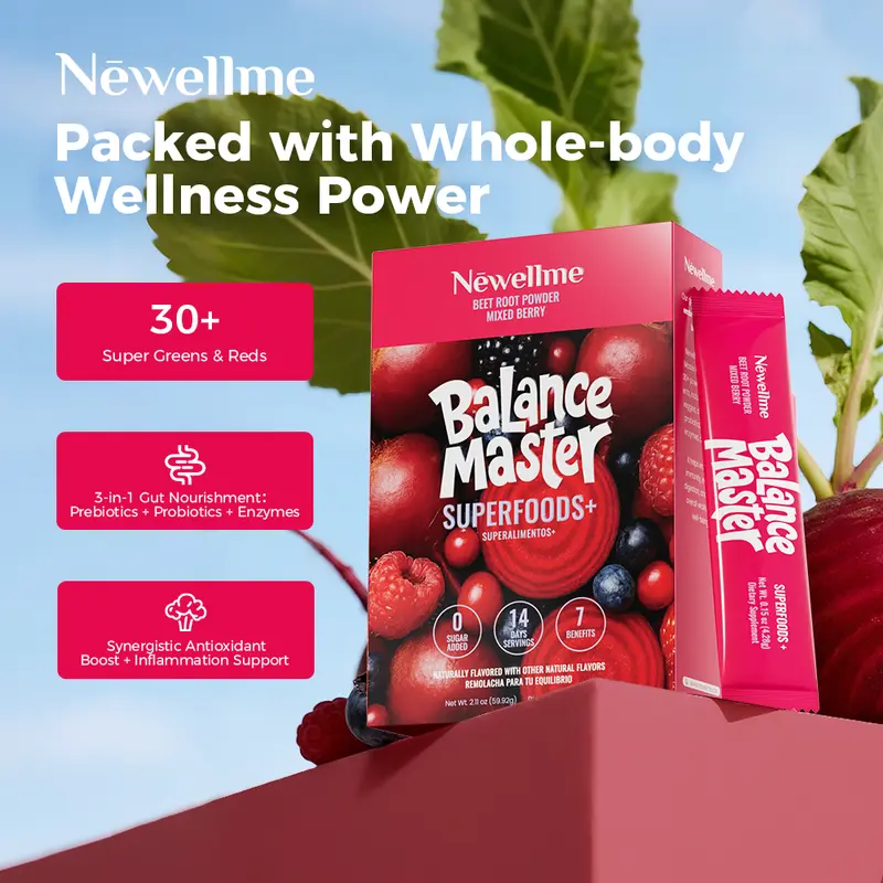 Newellme Super Red Food Powder Supports Blood Pressure Benefits Leg Veins Heart & Blood Vessel Health Extracts of  Beetroot 14 Bottles per Box