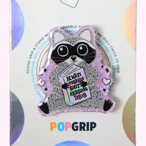 Sparkly Trashy Raccoon Kindle Phone Grip Acrylic Resin Bookish Grip, Cute Decor Item for Phone, Aesthetic Gift for Her mount magnetic sticky pop socket