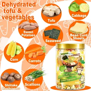15oz Dried Ramen Toppings – 9 Mixed Dehydrated Tofu & Vegetable with Mushrooms, Carrots & Cabbage, Freeze-Dried Veggies for Soups, Salads, Pizza & Camping Meals