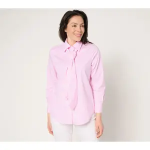 by Stacy London Striped Poplin Self Neck Tie Button Front Shirt
