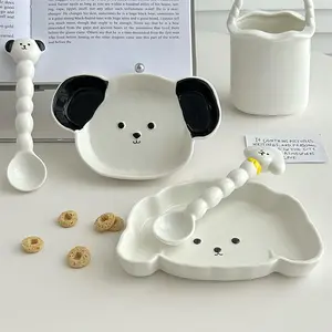 Cute Korean Ceramic Plates Spoon For Food Kawaii Cartoon Dinner Breakfast Cake Dessert Salad Decorative Dishes Kitchen Tableware