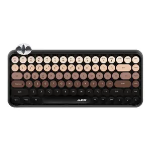 AJAZZ 308I Wireless Thin Film Keyboard with Cat Theme Gradient Punk Style Cute Typewriter Home Office Keyboard 84 Key Round Keycap Cute Keyboard for Girls Office Girlfriend Gift Ergonomic Round Keyboard: Please bring two No. 7 batteries to use