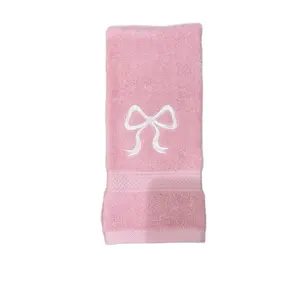 Coquette Preppy Hand Towel with Embroidered Bow