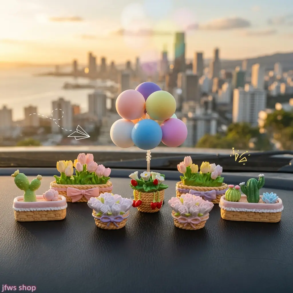 4 Pack New Tulip And Succulent Plant Mini Figurine Set With Strawberry Decor For Car Dashboard Cartoon Cute Ornament Perfect For Vehicle Interior Decoration Adds Freshness And Playful Vibe