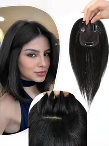 Women 12inch Straight Real Human Hair Topper, 360° No Bangs Clip-In Extension, Natural Look, Thickening & Volume, Easy to Style, Human Hair Extensions