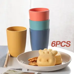 6 Pack Versatile Household Cups, Wheat Straw Cups, Lightweight, Stackable Water Cup, for Hot Cold Beverages, Outdoor and Kitchen Use, Dishwasher Safe Perfect for Coffee, Tea, Milk, Juice, Soda, and Water kitchen utensil gadget