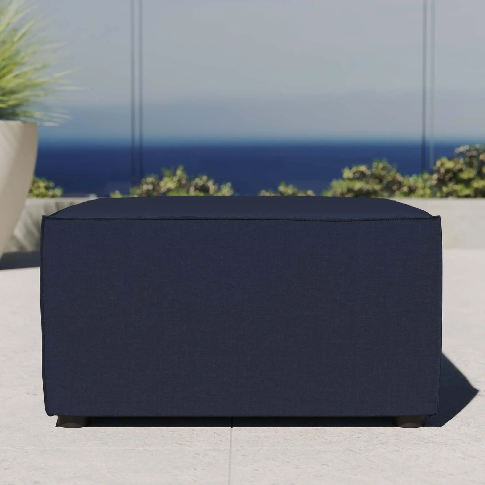 Modway Saybrook Modern Outdoor Furniture Sofa - Aluminium Upholstered Foam-Padded Patio Sectional, 300 lbs Capacity, Waterproof Navy Ottoman for Al Fresco Entertaining & Poolside Use