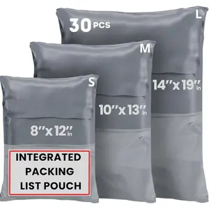 30 Pack Poly Mailers Shipping Bags Self-Seal Plastic Mailing Envelopes 3 Sizes 8x12 10x13 & 14x19 Tear & Water-Resistant Unpadded Plastic Shipping Bags for Clothing Grey