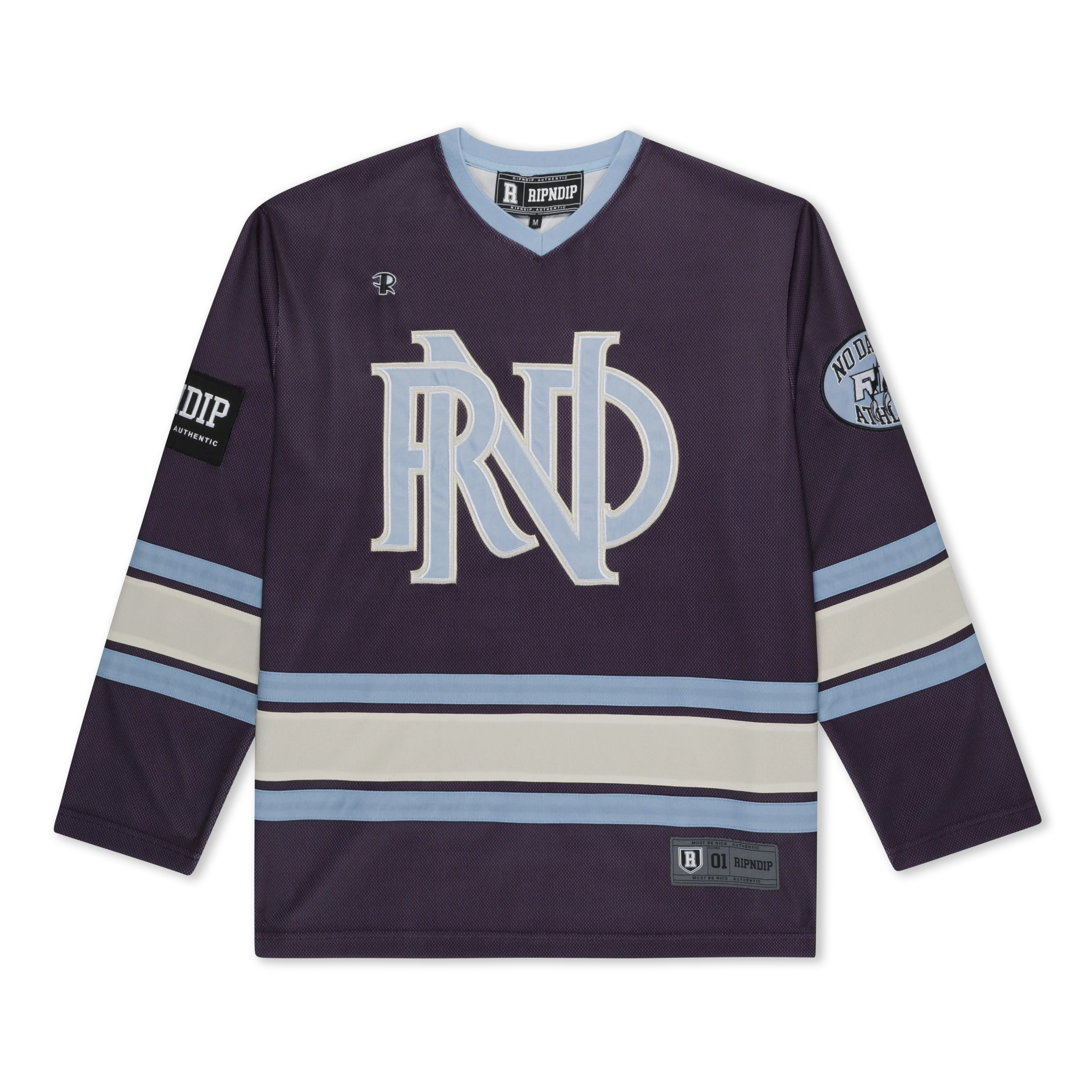 No Days Off Professional Athletic Top, Long Sleeve V-Neck Hockey Style Polyester Clothing with Custom Collar, Labels