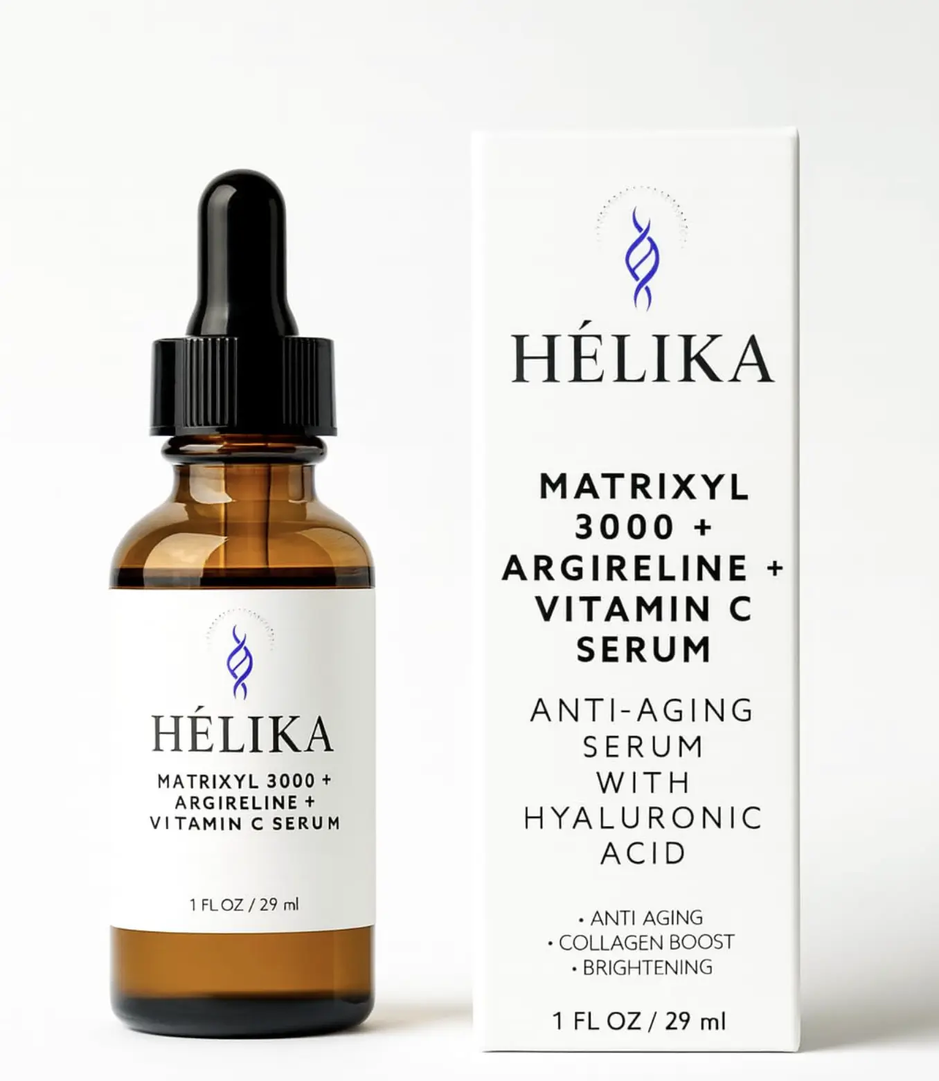 HÉLIKA Matrixyl 3000 + Argireline + Vitamin C Face Serum – Peptide Anti-Wrinkle Filler – Hydrating Collagen Booster with Hyaluronic Acid, Witch Hazel, Niacinamide – Fragrance-Free, 1 fl oz