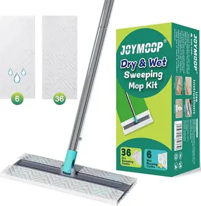 JOYMOOP Hands Free Multi Purpose Flat Mop, Dust Mop for Pet Hair and Floor, 36 Dry + 6 Wet Refills, Turquoise-Cyan & Muted Grey
