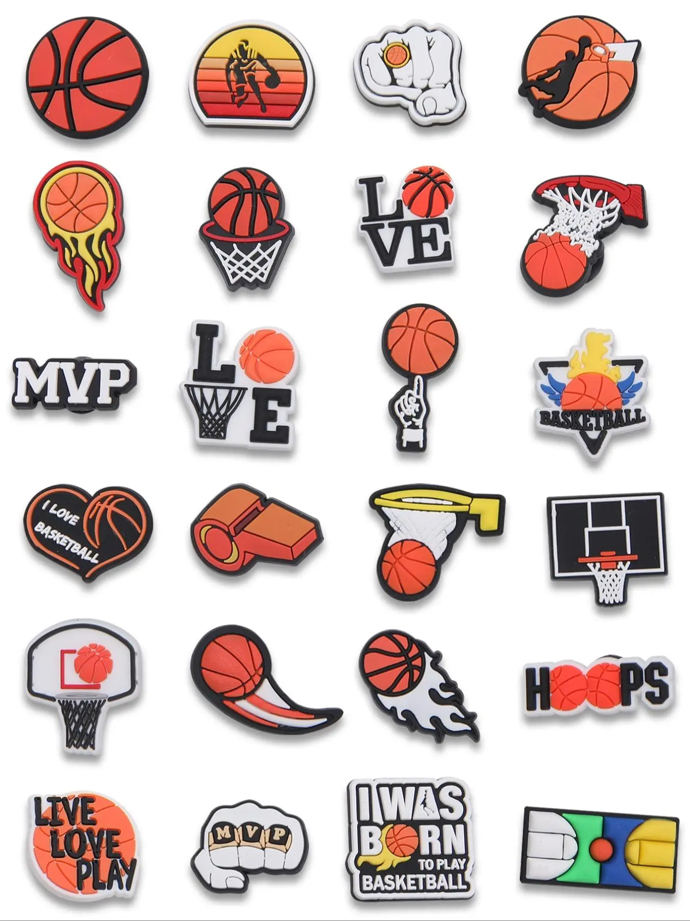 24pcs Multicolor Basketball Shoe Charm, Shoe Charms Set, Sporty Theme Shoes Decoration for Kids and Adults for Vented Clog, Shoes Decoration for Kids and Adults, Footwear Accessories
