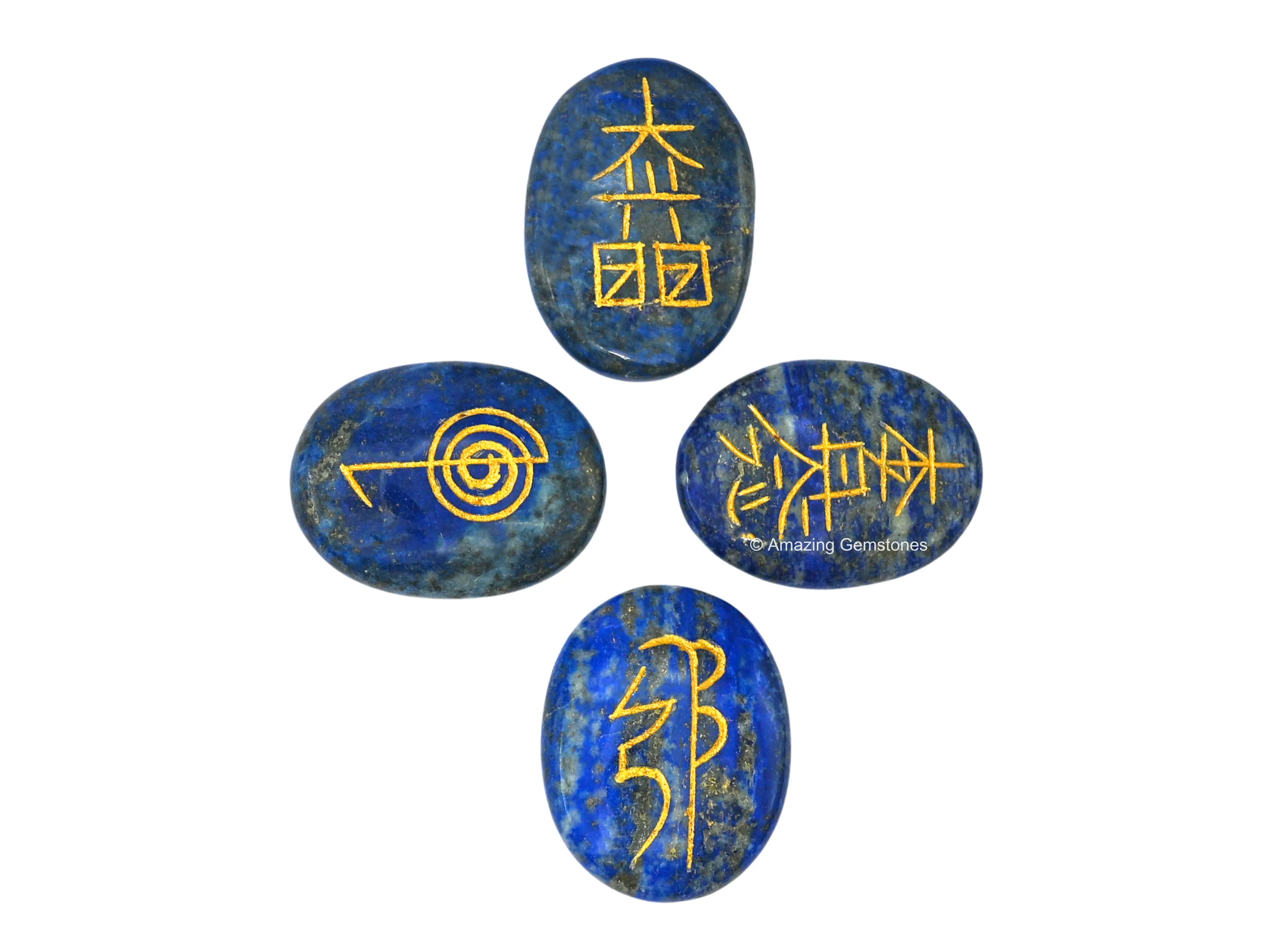 Crystal Reiki Stones with Engraved Symbols for Usui Reiki Healing, Set of 4 Pcs (Indian Handmade Reiki Gift Set)