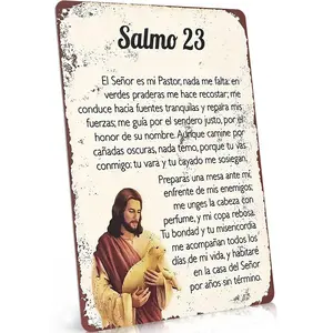 Salmo 23 Aluminum Sign, Flat Vintage Spanish Psalm 23 Wall Decor, Religious Christian Quote Design, Perfect for Home & Church, 8x12 Inch, Great Inspirational Gift for Believers, Trendy Retro Grunge Vibe Decoration