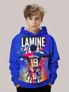 Boys' Long Sleeve Graphic Team Hoodie with 3D Print, Casual Fitted Pullover for Fall & Winter, Perfect Gift for Kids Outdoor Activities