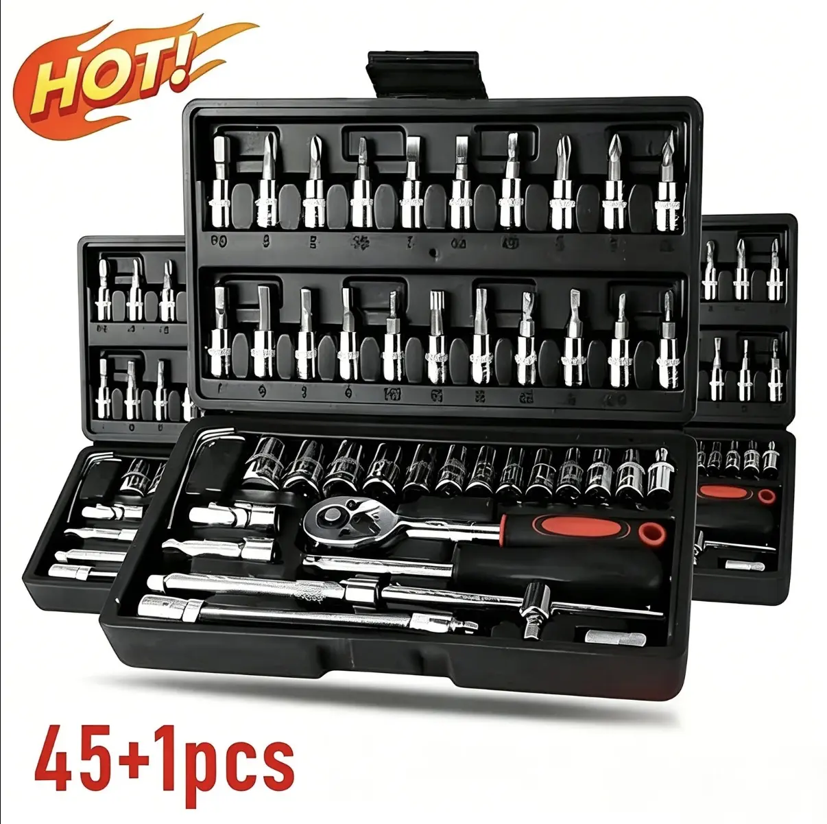 46-Piece Home Car Repair Tool Set with Ratchet Torque Wrench and Screwdriver Toolbox, Motorcycle Tire and Wheel Hub Repair Tool Kit, Portable Bike Maintenance Socket Wrench