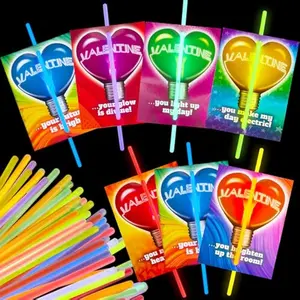 36 Packs Neon Valentines Day Gift Cards with Glow Stick Bracelets, Glow in the dark Necklaces for Valentine's Party Favor, Valentine Classroom Exchange Cards, Valentine School Prize