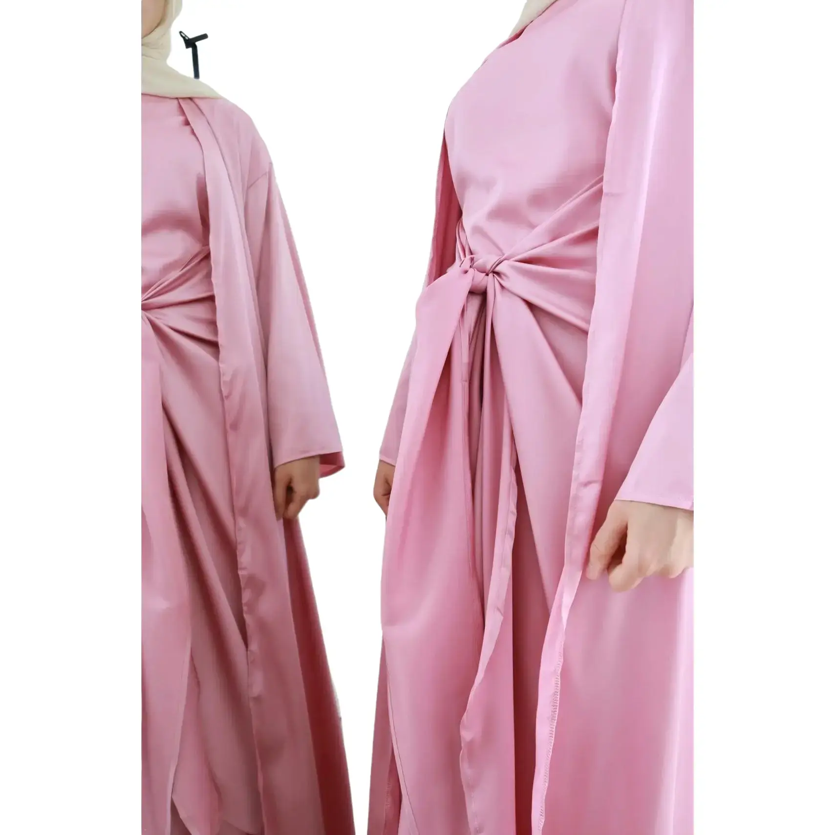 Abaya Modest Dress Silk Long Kimono Abaya Tie-Wrap Skirt Womenswear