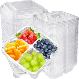 50 Pcs 4 Compartment Bento Snack Food Containers with Lids, Divided Food Storage Containers Ideal for Travel Work School
