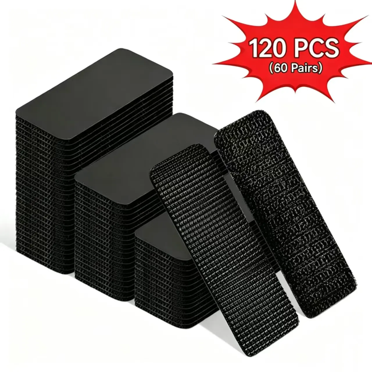 (60 pairs) Heavy-duty hook-shaped strips, double-sided adhesive installation tape, suitable for hanging pictures, carpet anti-slip pads, wall installation, essential items for university dormitories, and fixed tapes for households and offices.