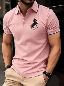 Men's Slim Fit Polo Shirt with Striped Collar, Business Casual Short Sleeve, Fashionable Plain Design, Perfect for Daily Wear, Top