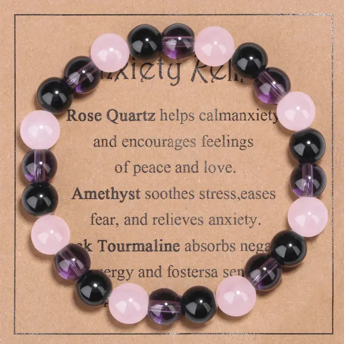 Pink crystal+amethyst+obsidian bracelet
