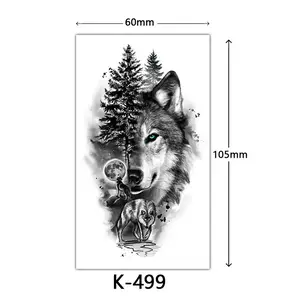 Realistic Wolf & Full Moon Forest Temporary Tattoo Sticker K-499 - Long Lasting Waterproof Easy Attach Fake Tattoo for Arms Legs Perfect for Adults Halloween Parties Music Festivals Role-Playing Activities Gift