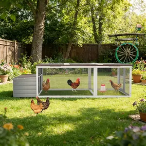 Large Wooden Chicken Coop with Run, 20.93 Sq Ft Predator-Safe Outdoor Poultry Cage for Hens, Weatherproof Asphalt Roof, Nesting Box, Secure Lock, Wooden Panels, Year-Round Backyard Use