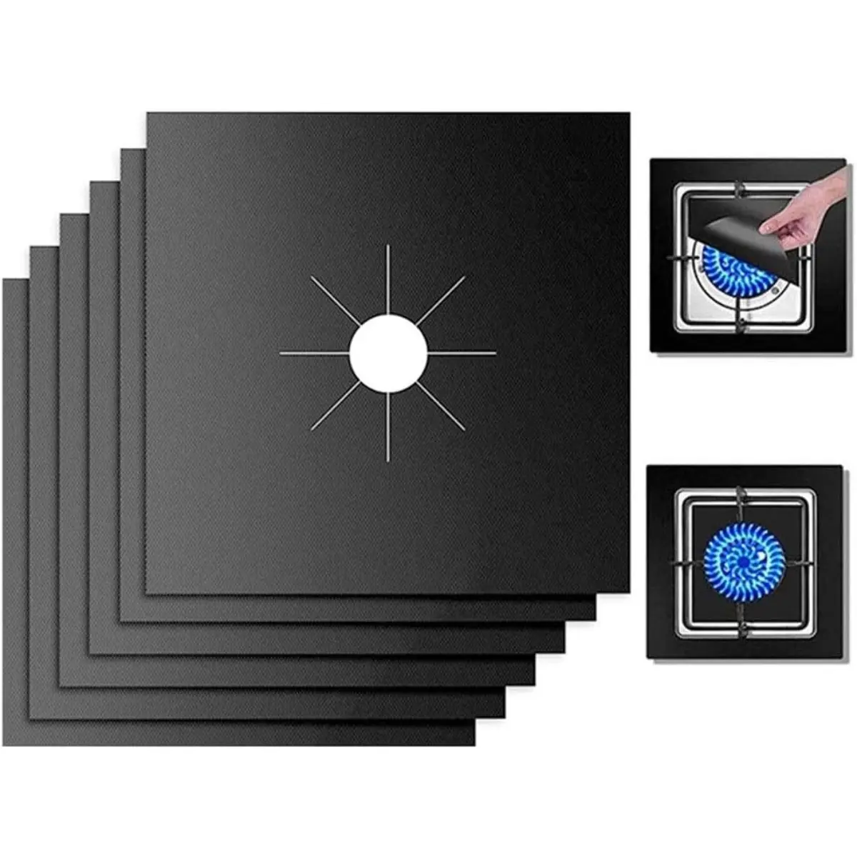 10-Pack Black Stove Burner Covers for Kitchen Use, Double-Thickness BPA & PFOA-Free Glass Fiber Cloth with Teflon Non-Stick Coating, Reusable Heat-Resistant Easy-to-Clean Removable Cooktop Replacement Mats