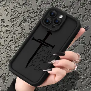 Cross letter Christ Pattern Case for iPhone 17 16 15 14 Pro Max 13 12 11 Plus Shockproof Drop Protection Rugged Durable Silicone Cover