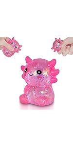 Axolotl Squishy Stress Relief Toy Glitter Fidget Toys Cute Malt Sugar Axolotl Toy Fidget Toys for Kids Youth Adult, Party Favors Anxiety Relief Squishy Toys(Blue)