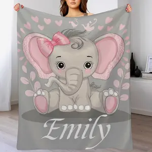 Custom Name Cute Elephant  Blanket ,Personalized Name Gift ,Suit for The Sofa, Bed, Travel, Camping, Living Room, Office, Chair，Gifts for Family or Child  ,Friend , Send your custom text via shop chat to personalize