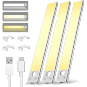Under Cabinet Lighting 8 inch Rechargeable  Operated Motion Sensor Light  Under Counter Lights for Kitchen, Stairs,Hallway (3 Pack)