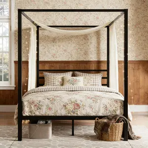 Allewie White Canopy Bed Frame Full/Queen Size, 4 Post Metal Platform Bed Frame with Sturdy Slat Support, No Box Spring Needed, Noise-Free, Easy Assembly, Modern Bedroom Furniture, Mattress Foundation Home Decor