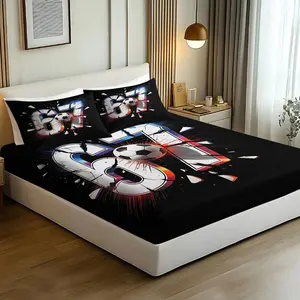 3Pcs Number 67 Themed Print Fitted Sheet Set,A Snug Fit That Stays In Place, Made With Breathable and Skin-Friendly Fabric. A Trendy, Fully Enclosed Bedding Set for Home Use.