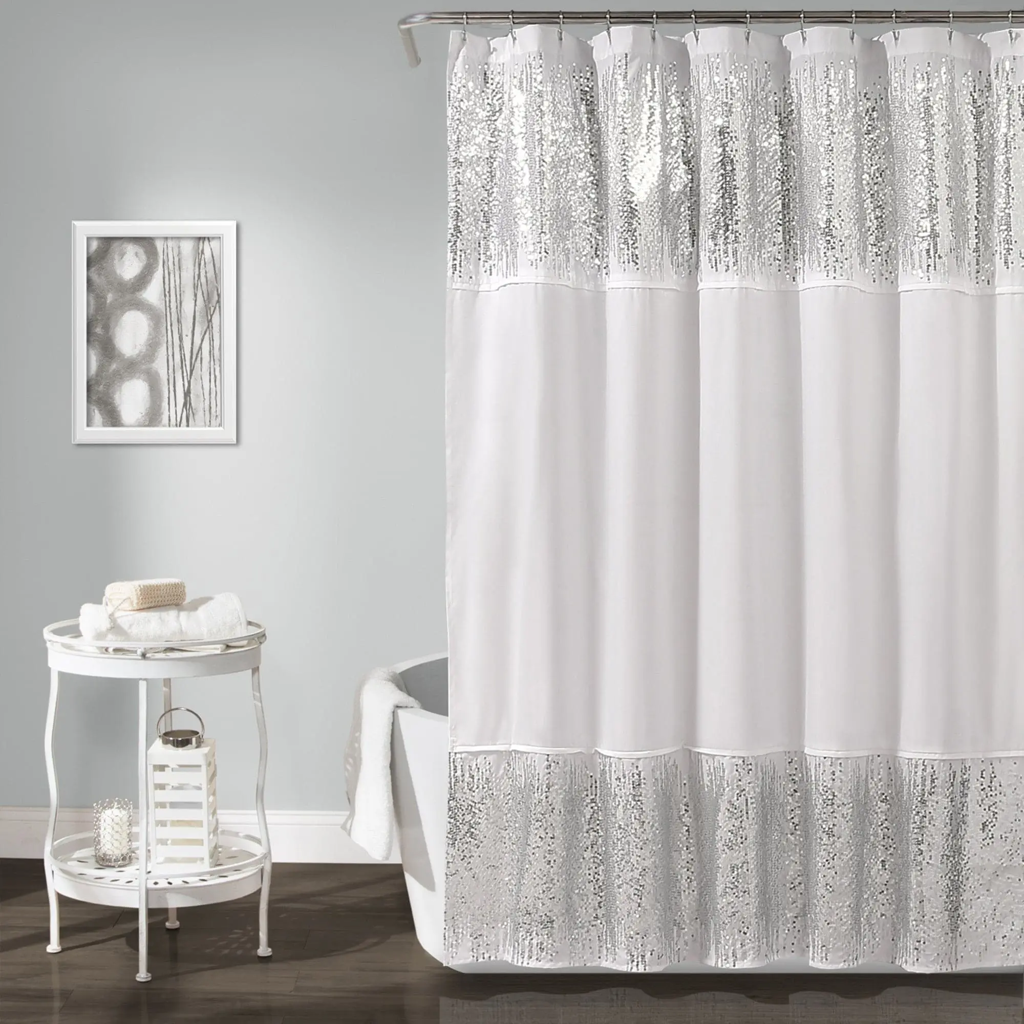 Lush Decor Shimmer Sequins Polyester Shower Curtain - 72x70" (70 inches wide), Sparkling Top & Bottom, Decorative Home Bathroom Supply for Stylish Spaces