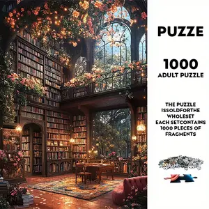 1000 Piece Large Size Paper Puzzle Set, Library Theme Unframed DIY Craft, Durable Seamless Design, Halloween Thanksgiving Easter Gift