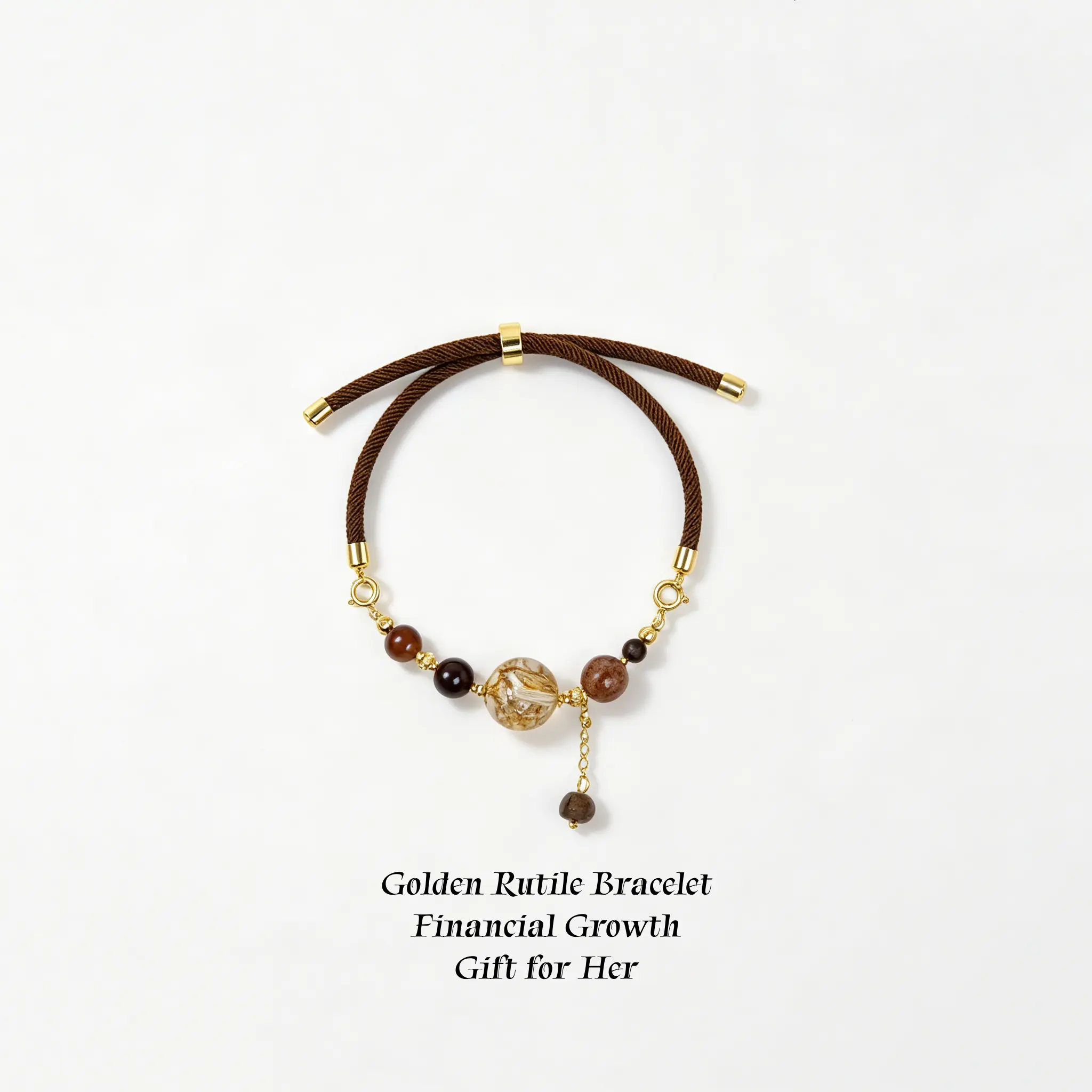 Handmade Golden Rutilated  Pendant Bracelet – Energy  Rutilated Bracelet, Attract Wealth & Clarity, Manifestation Jewelry, Positive Energy, Adjustable Cord Bracelet for Women