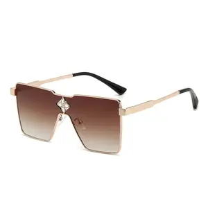 Shield Oversized Metal Frame Unisex Sunglasses
